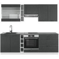 Vicco Küchenzeile Fame-Line, 235 cm, AP Anthrazit, Anthrazit Landhaus/Weiß