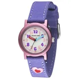 Jacques Farel Hayfield Herz Öko Kinder-Armbanduhr 9999 Analog Quarz Stoffband Lila/Pink