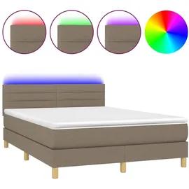 vidaXL Boxspringbett mit Matratze & LED Taupe 140x200 cm Stoff