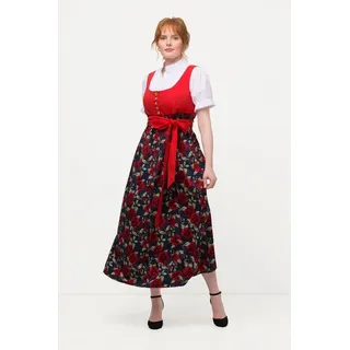 Ulla Popken Sommerkleid Dirndl Blüten Bindeband Carree-Ausschnitt ärmellos rot 54