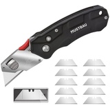 Mustbau Professional Universalmesser, Klappmesser im Metall-Griff schwarz (Inkl.10 Stück SK5 Ersatzklingen), Cuttermesser Profi mit Safety-Lock,Winkelschloss, Teppichmesser Arbeitsmesser