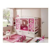 TICAA Hausbett Lio 80 x 160 cm inkl. 2 Schubkästen, Matratze und Rollrost Kiefer massiv weiß horse-pink