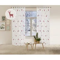 OTTO home Gardine OTTO HOME "Elch" Gr. 1, rot, B:140cm H:145cm, Voile, Polyester, Gardinen, Gardine, 1 Schal, Mit Rentieren, Sternen und Schneeflocken bestickt
