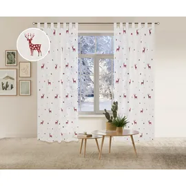 OTTO home Gardine OTTO HOME "Elch" Gr. 1, rot, B:140cm H:145cm, Voile, Polyester, Gardinen, Gardine, 1 Schal, Mit Rentieren, Sternen und Schneeflocken bestickt