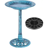 VIVOHOME Antikblaue Vogeltränke mit solarbetriebener runder Teichbrunnen aus Polyresin Set für den Außenbereich
