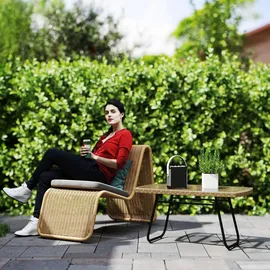 Outsunny Polyrattan Beistelltisch 90 x 50 x 45 cm Naturholz/Beige