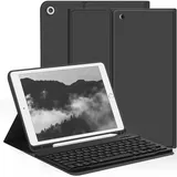 aoub Hülle mit Tastatur für iPad 9./8./ 7. Generation, Kabellose QWERTZ Tastatur Hülle mit Stifthalter für iPad 10,2 Zoll 2021/2020/2019, Schwarz