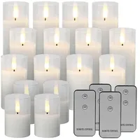 Lunartec 16er-Set LED-Echtwachskerzen im Glas, mit Docht & Fernbedienung, weiß