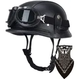 DIRERTYS Deutsche Leder Motorrad Halbhelme Retro Halbschalenhelm JetHelm mit Visier Schnellverschluss Schnalle für Cruiser Chopper Biker Moped DOT/ECE-Zulassung