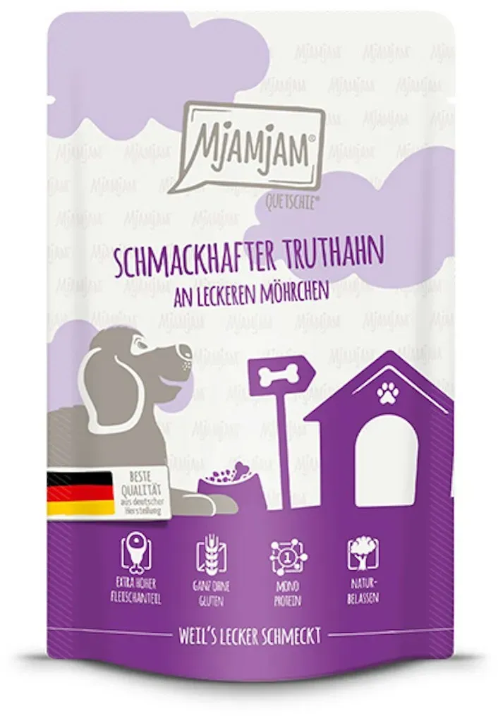 MjAMjAM - Quetschie Mahlzeit 125g MjAMjAM Hund Sparpaket 24x125g Truthahn mit Möhren