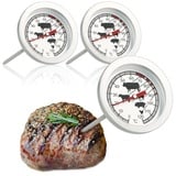 com-four® 3x Bratenthermometer aus Edelstahl - analoges Fleischthermometer bis 120 °C - Grillthermometer - Fleischnadel - 10 cm (003 Stück)