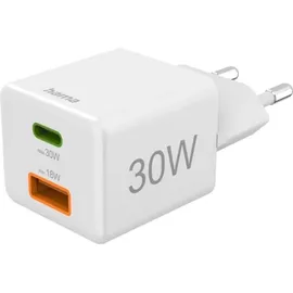 Hama Schnellladegerät 1x USB-C 1x USB-A Mini-Ladegerät PD 30 W Weiß