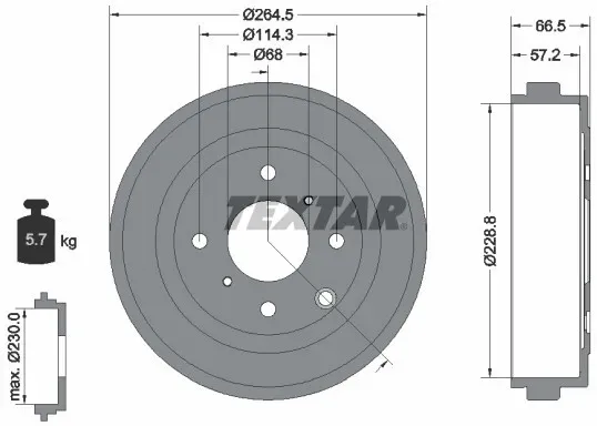 TEXTAR Bremstrommel hinten rechts links  für NISSAN 432063LG0A 43206JX00A 94046400