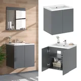 Vicco Badmöbel-Set Izan Grau modern Waschtischunterschrank Waschbecken