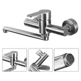 Küchenarmatur - Wandmontierte Spültischarmatur - Edelstahl - 360° drehbar - Einhebelmischer für Warm- und Kaltwasser - Silber