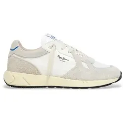 Pepe Jeans für Herren. PMS60036 Marlon Divided Lederturnschuhe weiß, grau (41), Wohnung, Wildleder, Schnürsenkel, Lässig