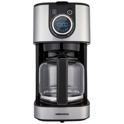 Medion® Siebträger-/Filterkaffeemaschine Kaffeemaschine 900W 1,5L 10 Tassen Glas LED-Display Edelstahl, MD19480 silberfarben