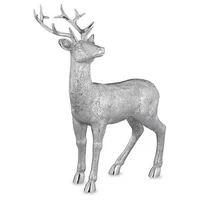 Große Stehende Silber Deko Hirsch Figur & Geweih - Wildfigur Weihnachten 28 cm