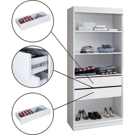 mebloland Schwebetürenschrank, 3-türig 200 cm mit Spiegel) Schwarz / weiß / weiß - Schwarz/Weiß