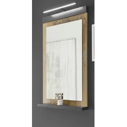 Badezimmer Spiegel "Stove" in Used Wood hell und anthrazit Badspiegel mit Ablage 56 x 95 cm