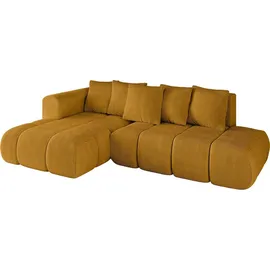 altdecor Ecksofa Cord mit Schlaffunktion 2-Sitzer Senfgelb