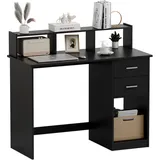 Mondeer Schreibtisch mit Schubladen, Computertisch Klein mit Regal, 105 x 48 x 94cm, Ideal für Büro Heimbüro Arbeitszimmer Wohnzimmer, Schwarz