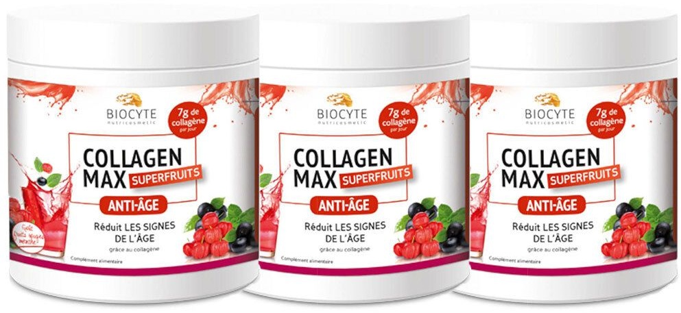 Biocyte® Collagen Max® Superfruits - Collagène poudre 3x260 g Poudre