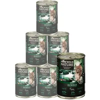 Dehner Wild Nature Katzenfutter Auwald, Nassfutter getreidefrei / zuckerfrei, für ausgewachsene Katzen, Hirsch / Truthahn, 6 x 400 g Dose (2.4 kg)