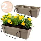 GarPet 2x Blumenkasten Balkongeländer Balkon Blumenkasten Balkonkasten mit Halterung Balkonkasten Geländerkästen Balkonkasten mit Wasserspeicher 50 cm