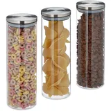Relaxdays Vorratsglas 3er Set, luftdicht, Edelstahl Deckel, für Pasta, Müsli & Reis, 1,6 l, 3 St.
