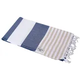 Carenesse Hamamtuch Tommy 100 x 180 cm I Hamam Handtuch 100% Baumwolle im Marine Look: blau-weiß-beige gestreift I Extra breites & saugfähiges Pestemal/Fouta I Saunahandtuch mit kleinem Packmaß