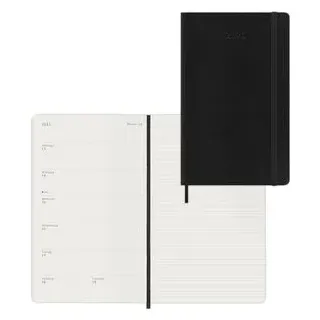 Moleskine 12 Monate Wochen Notizkalender Deutsch 2026, Large/A5, 1 Wo = 1 Seite, rechts linierte Seite, Weicher Einband, Schwarz