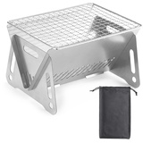 Notebook Klappbarer BBQ Grill, Tragbarer Edelstahl-Kochrost Grill, für Outdoor Camping Picknick Wandern Garten Holzkohlegrill mit verchromter Kochfläche