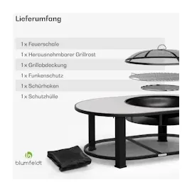 Blumfeldt Merano Circolo L 3-in-1-Feuerschale mit Grillfunktion als Tisch, nutzbar 122 x 87 cm Weiß