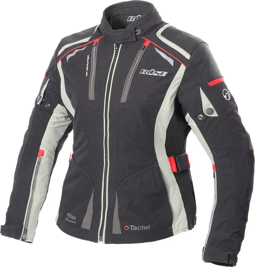 Büse Linda, veste textile imperméable pour femmes - Noir/Gris Clair/Rouge - 36