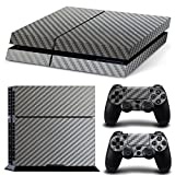 DOTBUY PS4 Skin Aufkleber Sticker Design Folie schützende Haut Schale für Sony Playstation 4 Konsole und 2 Dualshock Controller (Carbon Fiber Silver)