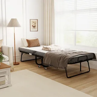 Homcom Gästebett Klappbett mit Rollen Stahl+Schaumstoff Weiß+Schwarz, 200x75x42,5cm Aosom