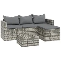 vidaXL 3-tlg Garten-Lounge-Set mit Kissen Grau Poly Rattan