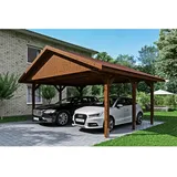 SKANHOLZ Satteldach-Carport Wallgau 620 x 500 cm Nussbaum rote Schindeln