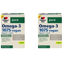 Doppelherz pure Omega-3 1075 vegan - Algenöl + Leinöl - Alpha-Linolensäure trägt zum Erhalt eines normalen Cholesterinspiegels bei - 80 Kapseln (Packung mit 2)