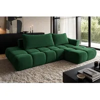 COMFORTINO FURNITURE Ecksofa mit Schlaffunktion Luna L-Form, Sofa Couch mit Bettkasten, 3-Sitzer Eckcouch, Schlafsofa für Wohnzimmer, Big Sofa Couch mit Schlaffunktion (Grün, Ottomane Rechts)