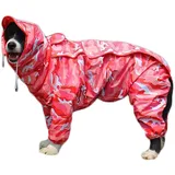 DHGTEP Hunderegenmantel mit Abnehmbarer Kapuze, Verstellbare Hundemäntel Wasserdicht mit Beinen Regenjacke mit Kapuze Kragen Loch Outdoor Jumpsuit (Color : Pink, Size : 20)