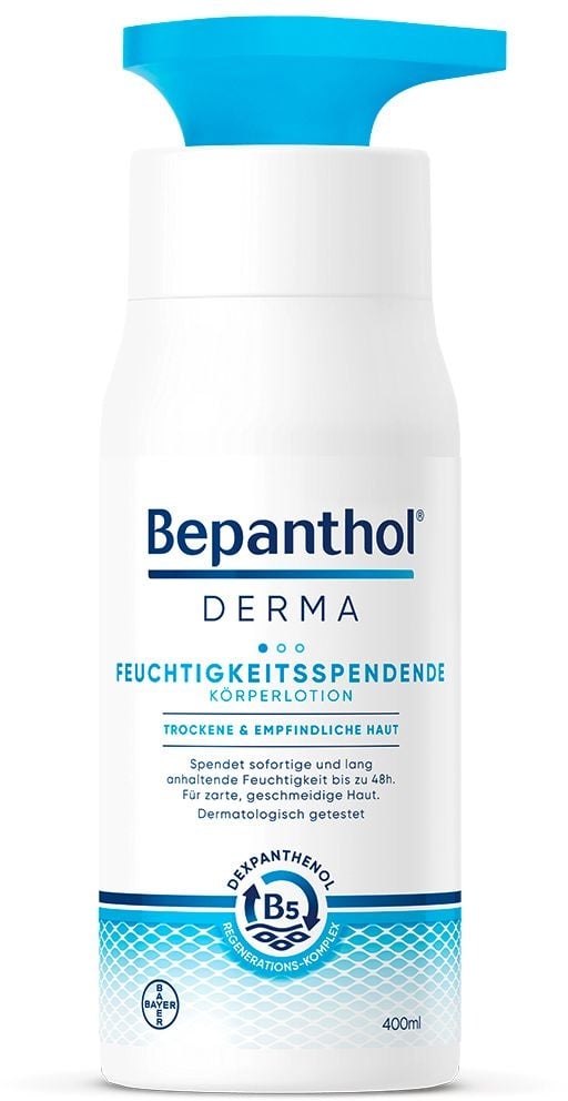 Bepanthol® Derma Feuchtigkeitsspendende Körperlotion, Köperpflege für empfindliche und trockene Haut, dermatologisch getestete Feuchtigkeitscreme mit Dexpanthenol