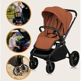 lionelo Mika Plus 2-in-1 Buggy 0-48 Monate (22kg), XXL-Verdeck mit UPF50+, 3-stufige Verstellung des Elterngriffs - Brown Rust - Braun