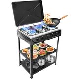 Gaskochfeld 5 Flammig, 2.5KW Naturgasherd mit Deckel, 64 x 44.5 x 16.5cm Gaskochfeld 5 Brenner Energiesparendes Gas Herdplatte, Freistehender Campingofen Gasherd für Küche, Büro oder Camping (Schwarz)
