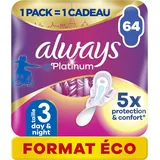 Always Platinum Damenbinden mit Flügeln, Nacht, mittlere Fluss, Eco-Format, 64
