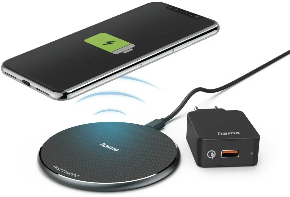 Hama QI-FC10 Smartphone Schwarz AC, USB Kabelloses Aufladen Schnellladung Drinnen