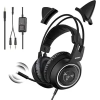 Somic G951S Gaming-Headset (Abnehmbares Katzenohr-Headset mit Stereo-Surround-Sound und Geräuschunterdrückung und Inline-Steuerung, Gaming-Headset mit Mikrofon für Jungen und Männer mit 3,5-mm-Kabel) schwarz