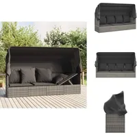 Outdoor-Loungebett mit Dach und Kissen Grau Poly Rattan - Outdoormöbel - Lounge Bett - Sonnenschirm - Gartenlounge - Poolside Möbel