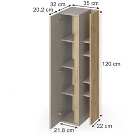 Vicco Badschrank Edelin, 35 x 120 cm mit 4 offenen Ablagefächern, wandhängend zur flexiblen Montage im Badezimmer,